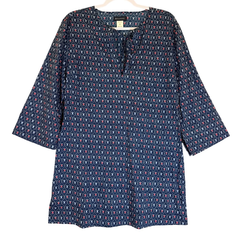 Women's Navy Patterned Tunic Dress with Pink Accents